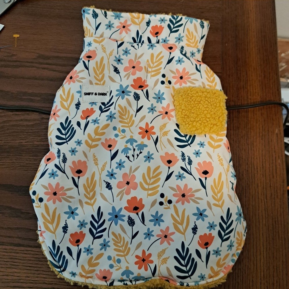 Sniff & Bark Reversible Dog Vest Floral Sherpa Fleece Mustard Yellow Pet Coat